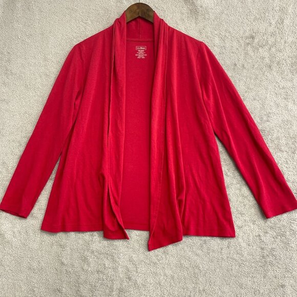L.L.Bean Women's Size S Cardigan Red Supima Cotton Open Front - Picture 1 of 6